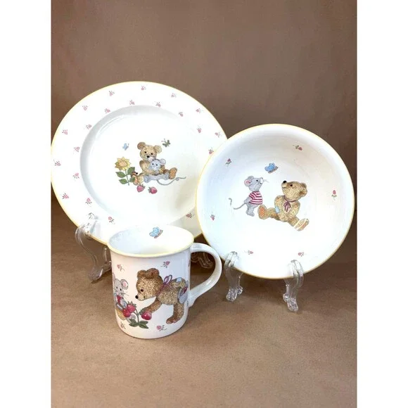 Mikasa Teddy 3 Piece Assortment CC018 Dinner Plate Cereal Bowl and Mug Retired - Picture 1 of 16